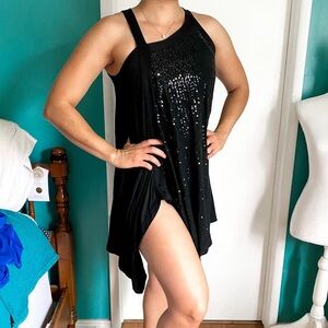Yes World Boutique Black Sequin Asymmetrical Tunic Dress S